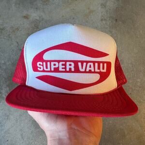 Vintage 80s-90s Super Valu Trucker Snapback Hat Red White Rare Skater Cap
